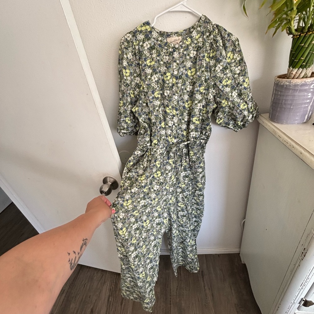 Universal Thread Green and Yellow Jumpsuit with Elastic Waist
